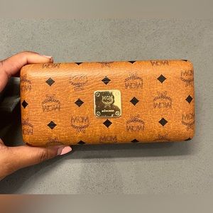 Authentic MCM Munchen Leather Cognac Brown Eyeglass Case Accessory